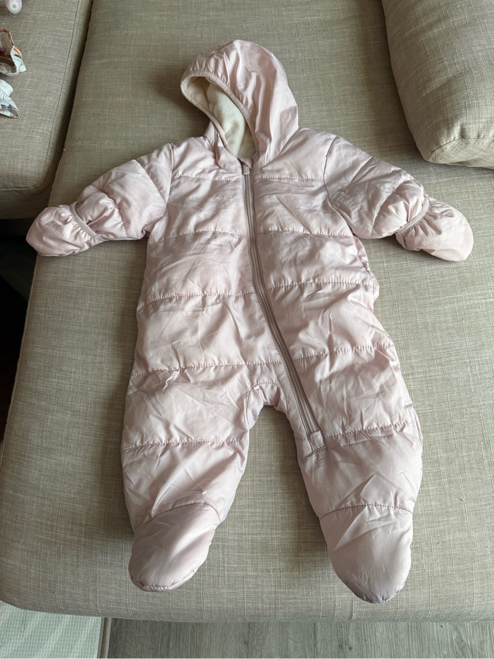 Old Navy Light Pink Puffer Baby One-Piece with Hood